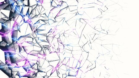 Abstract background with white poligonal elements and neon lights. 3d render.の写真素材