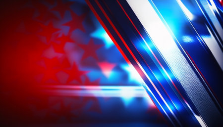 Stars and stripes background in the colors of the USA flag. Created with generative AI.の素材