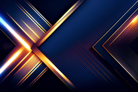 Abstract dark blue background with diagonal stripes with golden ornament.の写真素材
