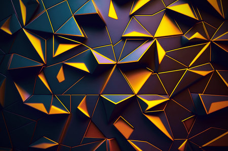 Polygonal dark background with yellow elements. A modern and elegant composition for your design.の写真素材