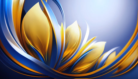Blue and gold modern composition with floral elements. Generative AI.の素材