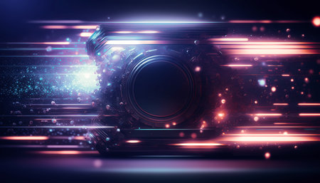 Dark blue abstract technology background with glowing elements. Generative AI.の素材