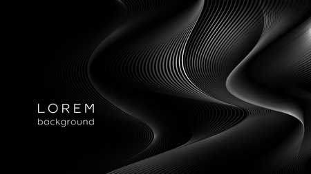 Black and white background with smooth wavy lines.のイラスト素材