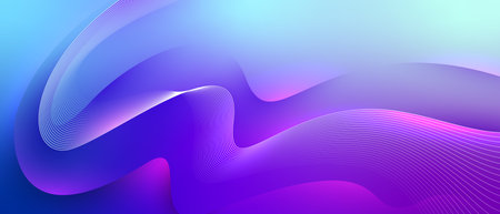 An abstract background featuring elegant wavy forms in purple tones on a light blue base. The vector design conveys a sense of lightness, airiness, and hidden glow, evoking a retro-futuristic atmosphere. The color palette is inspired by the 80s Synthwave style, making it perfect for retro designs, music projects, posters, and digital art.のイラスト素材