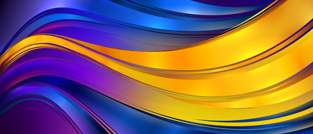Smooth and fluid gold-blue wavy background with soft gradients and flowing curves. Perfect for banners, templates, and digital designs.のイラスト素材