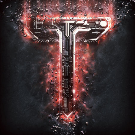 Letter T. High-tech burning alphabet in cyberpunk style. Perfect for any futuristic design.の素材