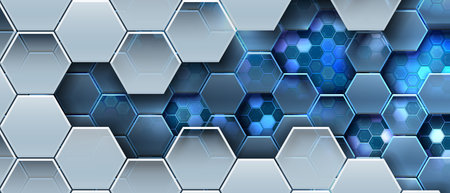 Technology background with hexagonal mate glass shapes. Perfect for any futuristic design.のイラスト素材