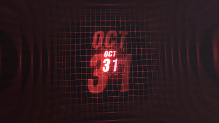 31 October. Calendar with number and month in neon red with grid background. 4k.の写真素材