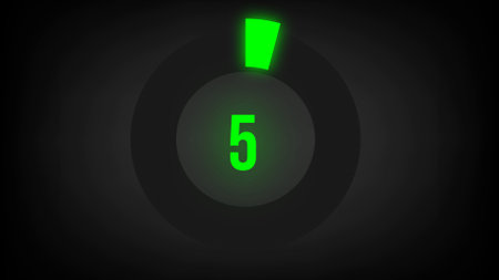 Numerical counting 5. Circular progress bar with bright neon green light in 5%.の写真素材