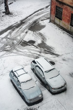 The first snow fell asleep early courtの写真素材