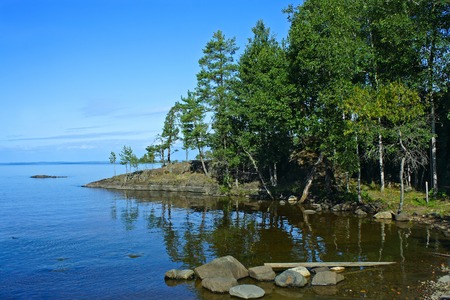 Valaam island, the landscape of the rocky Cape and the Ladoga lakeの写真素材