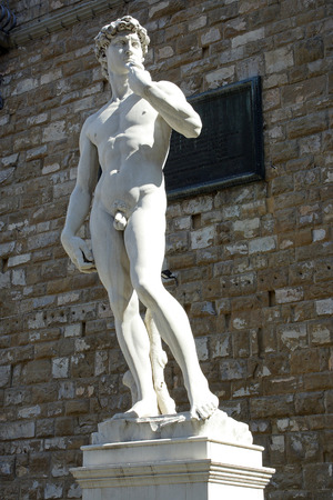 Statue of David, Michelangelo's sculptures have a copy of the Palazzo Vecchio in Florenceの写真素材