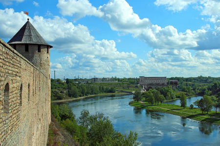 View of the Ivangorod fortress on the border of the river Narvaのeditorial素材