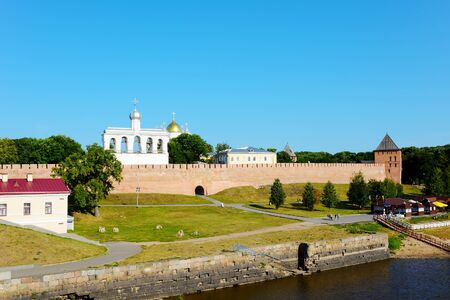 Novgorod the Great, view of the citadel from the bridge across the Volkhov riverのeditorial素材