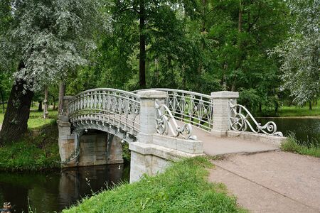 Gatchina, a pedestrian bridge in the area of the Water labyrinth of the Palace Parkのeditorial素材