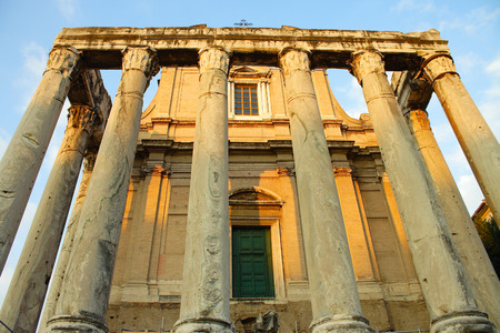 The temple of Antoninus and Faustina in the Roman Forum (at the present time, the Church of St. Lawrence)の写真素材