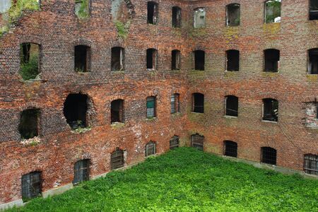 Schlisselburg, the picturesque ruins of brick building on the territory of the fortressの写真素材