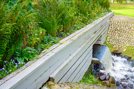 Peterhof, flower garden on the pedestrian bridge in the landscape Park of Alexandriaの写真素材
