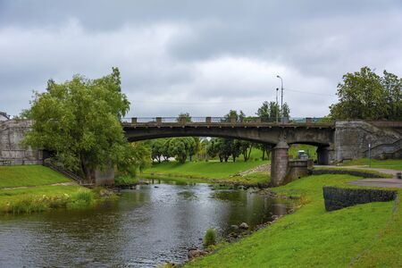 Pskov, Trinity bridge over the Pskova river, Russia, an interesting tourist destination.の写真素材