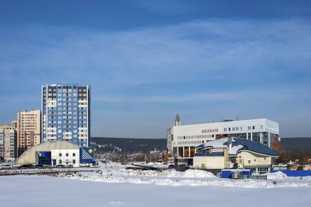 Kemerovo, winter view from the University bridge over the Iskitimka river, Siberia, Kuzbass, Russiaの写真素材