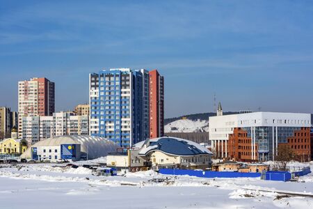 Kemerovo, winter view from the University bridge over the Iskitimka river, Siberia, Kuzbass, Russiaの写真素材
