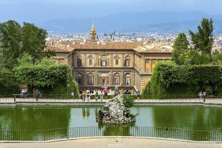 Florence, view of Pitti Palace from Boboli Gardens, popular tourist destinationのeditorial素材