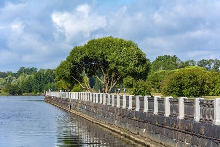 Vyborg, the embankment of Bolshoy Kovsh Bay, a picturesque Park landscapeの写真素材