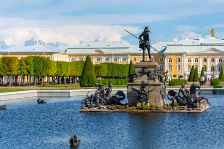 Peterhof, view of the Grand Palace from the Upper gardenのeditorial素材