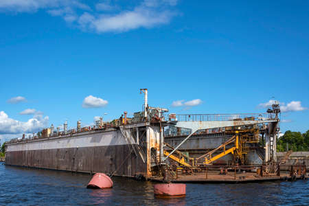 Saint-Petersburg, floating dock on the Malaya Neva river near Petrovsky island
