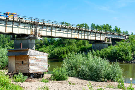 Automobile bridge over the Chulym River, Altai Kraiの写真素材