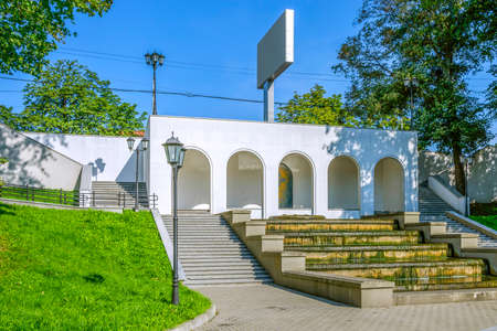Kaliningrad Russia-August 16, 2017: Cascade of waterfalls between the Upper and Lower ponds, the height of summer, Kaliningrad, Russia summerのeditorial素材
