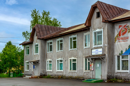 Old wooden building in the city of Guryevsk, Kemerovo region-Kuzbassのeditorial素材