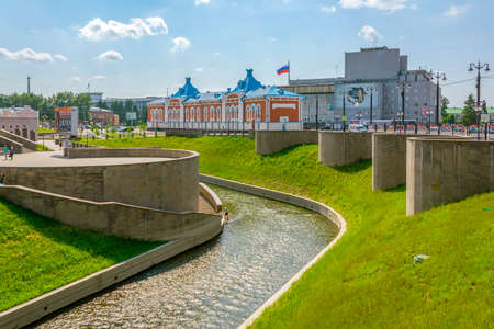 Tomsk, view from the Stone Bridge on the Ushayka River and Lenin Square, Tomsk regionのeditorial素材