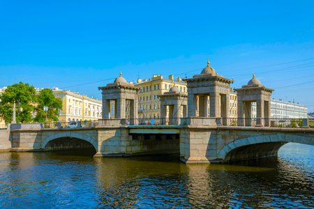 St. Petersburg, the historic Old Kalinkin Bridge over the Fontanka Riverの写真素材