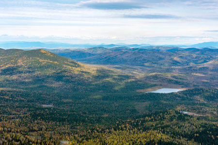 View from mountain Green in the ski resort Sheregesh, Kemerovo region-Kuzbass
