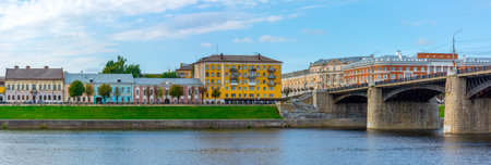 Tver, panoramic view of the New Volga Bridge and the embankment of Stepan Razinの写真素材