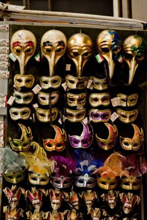 Masks on a stall, In Florence, Tuscany  のeditorial素材