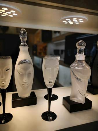 Glass faces in a storeの写真素材