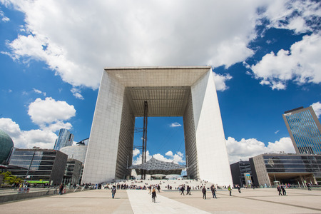 PARIS - MAY 15  Tourists walking in the central square of La Defense a major business district of...