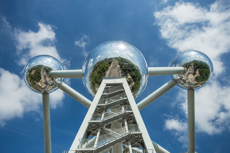 BRUSSELS, BELGIUM - MAY 16 : Atomium facade on May 16, 2014 in Brussels. Atomium is a 102 meter tall building, originally constructed for Expo '58.のeditorial素材