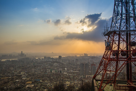 Seoul Cityscape View at N Seoul Tower in South Koreaの写真素材