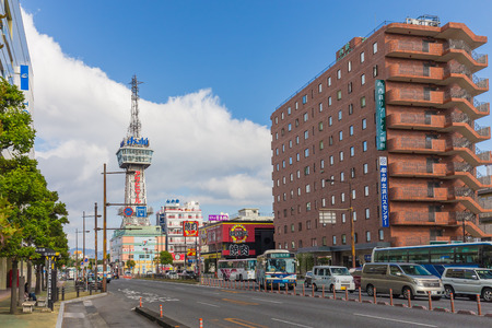 BEPPU, JAPAN - NOVEMBER 29 :Beppu Tower in November 29,2014 was originally planned to open the Beppu Tourism Exhibition, held from March 20 through May 20, 1957 .Its original name was Sightseeing Center TV Towerのeditorial素材