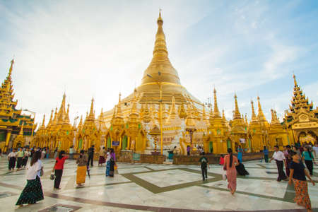 The Shwedagon Pagoda in Yangon, Myanmarのeditorial素材