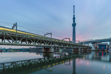 View of Tokyo skyline from Sumida riverのeditorial素材