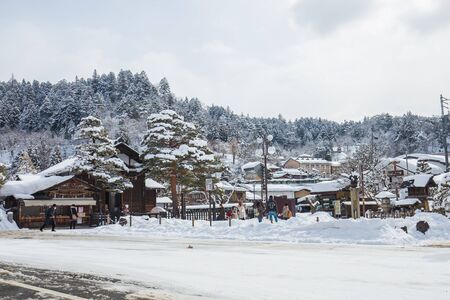 Snow is falling in Takayama, Japan.のeditorial素材