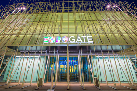 Milan, Italy - April 14, 2015: Expo 2015 Gate in Piazza Castello, Milan, Italy on April 14, 2015. Expo 2015 is the next Universal Exposition.のeditorial素材