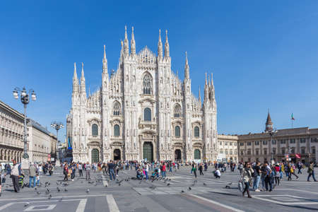 Milan, Italy - April 13, 2015: Milan Cathedral or Duomo is the cathedral church of Milan, Italy. Dedicated to St Mary of the Nativity.のeditorial素材