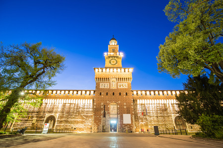Milan, Italy - April 14, 2015: Sforza Castle (Italian: Castello Sforzesco) is a castle in Milan, northern Italy. It was built in the 15th century by Francesco Sforza, Duke of Milan, on the remains of a 14th-century fortification.のeditorial素材
