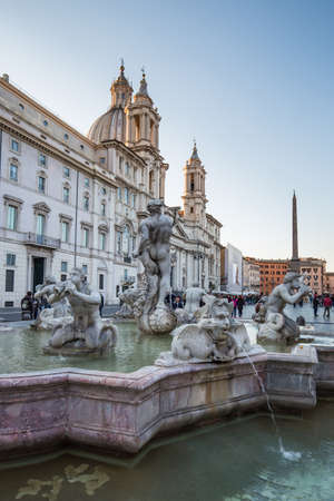 Rome, Italy - April 8, 2015: Piazza Navona is a city square in Rome, Italy. It is built on the site of the Stadium of Domitian, built in 1st century AD, and follows the form of the open space of the stadium.のeditorial素材