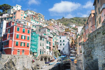 Riomaggiore fisherman village in Cinque Terre Italy.のeditorial素材
